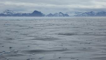 A dark ocean surface littered with ice, an inhospitable and remote location